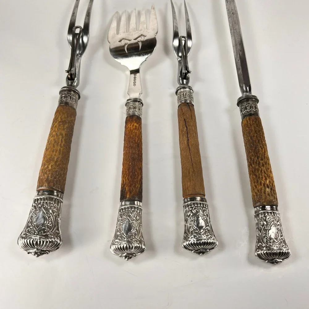 Vintage Antique Carving Set Harrison Bros & Howson 1880's Lot of 4